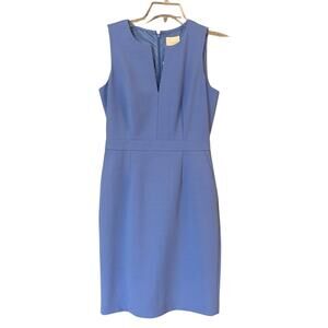 J Crew Split Neck Dress Womens 2 Blue Sleeveless Knee Length NWT